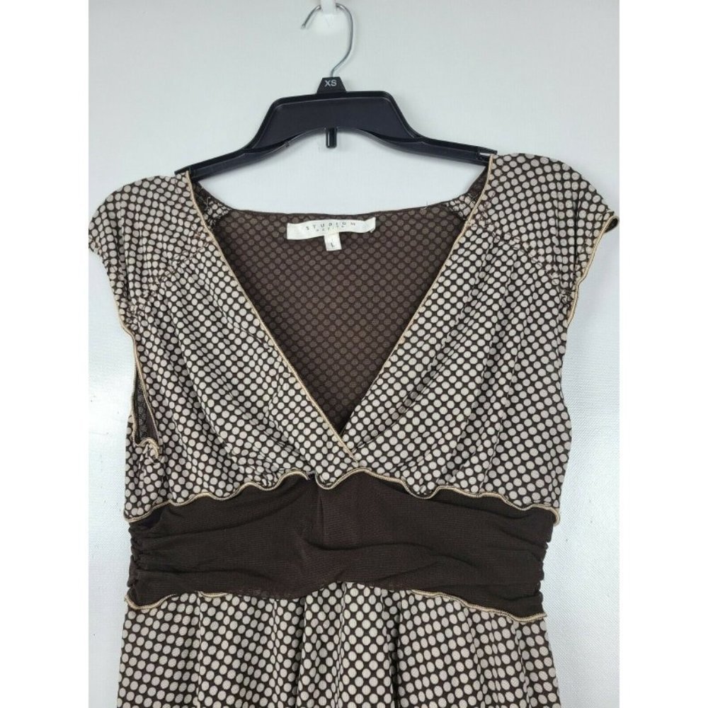 Studio M Brown Polka Dot Printed Top Blouse Sz LP - Picture 2 of 8